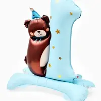 Воздушный шар фольгированный 32" "Цифра 1 с мишкой"  цвет голубой, под воздух