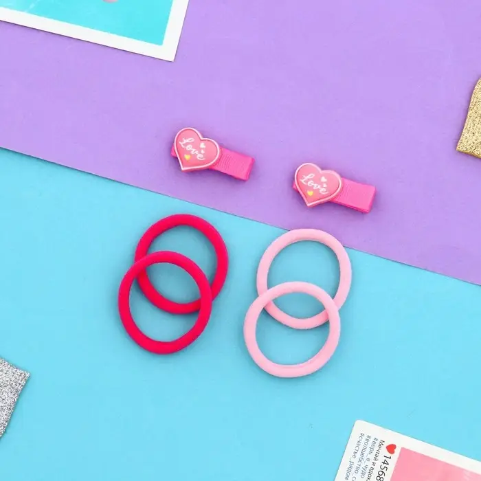 Набор для волос &laquo;Крохотуля&raquo;, 4 резинки, 2 зажима 3.5 см, сердечко, розовый