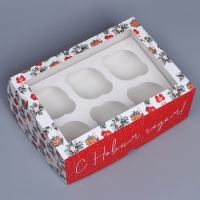 Коробка складная на 6 капкейков с окном «Хугге», 25 х 17 х 10 см, Новый год Коробка складная на 6 капкейков с окном «Хугге», 25 х 17 х 10 см, Новый год