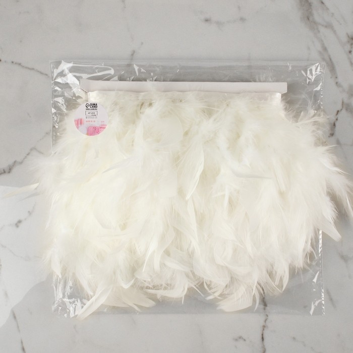 Тесьма с перьями индюка, 13-17 см, 5 &plusmn; 0,5 м, цвет белый