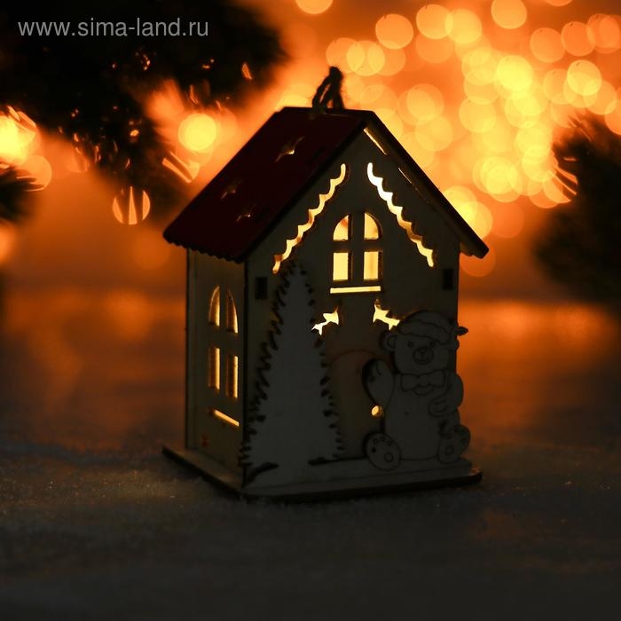 Новогодний декор с подсветкой «Домик с красной крышей» 9×6×7 см, МИКС Новогодний декор с подсветкой «Домик с красной крышей» 9×6×7 см, МИКС