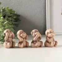 Статуэтки набор 4 шт "Обезьянки" высота 6 см, слоновая кость 10970272