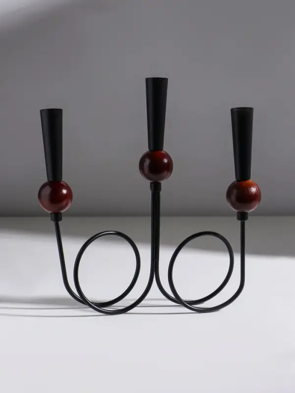 Подсвечник металл, дерево "Параллельные вселенные" d=2,2 см чёрный 25х3,5х27,3 см