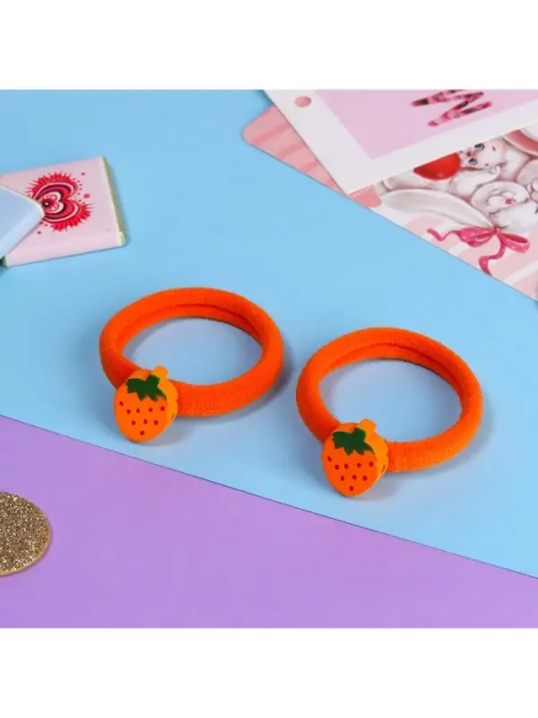 Резинка для волос &laquo;Летнее настроение&raquo;, набор 2 шт., клубничка, 3.5 см, оранжевая
