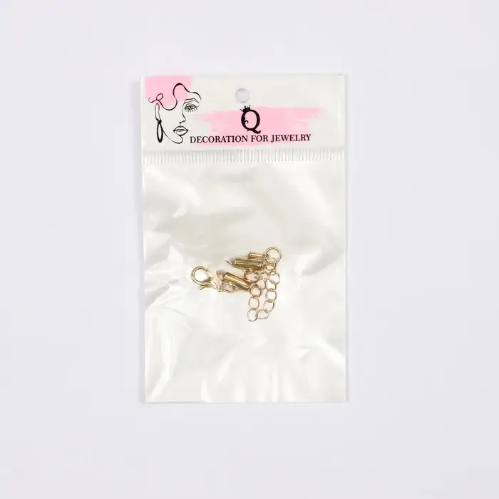 Концевик для браслета из бисера (пара) QF, 10 мм, металл, с цепочкой удлинителем, цвет золото