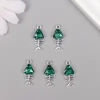 Декор для творчества металл "Скелет рыбы" серебро, зелёный 1,9х0,9х0,5 см