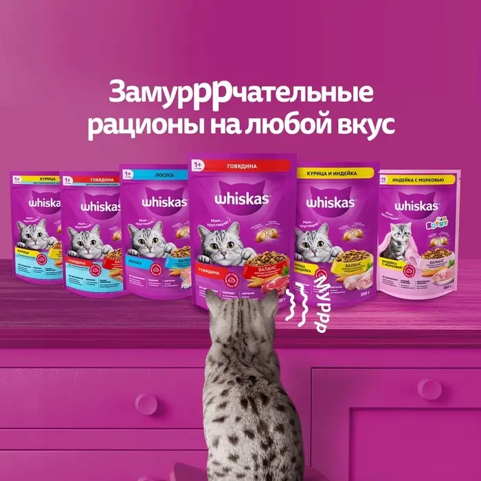 Сухой корм Whiskas для кошек, курица/индейка, подушечки, 1,3 кг