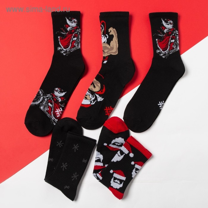 Набор мужских новогодних носков 5 пар Набор мужских новогодних носков 5 пар "Драйва в НГ" 41-44 (27-29 см)