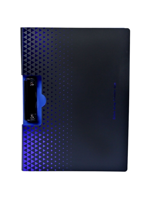 Папка с прижимом формат А4 пластик1400мкр,Черная с металлизированой отделкой МИКС