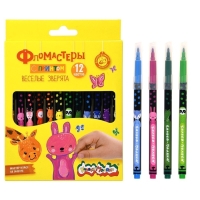 Фломастеры 12 цветов, Каляка-Маляка &laquo;Веселые зверята&raquo;, классические, легкосмываемые, трехгранные
