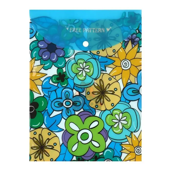 Папка-конверт на кнопке, А4, 180 мкм, "Цветы", МИКС