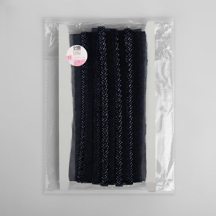 Тесьма декоративная с бисером, 35 мм, 4,5 &plusmn; 0,5 м, цвет тёмно-синий