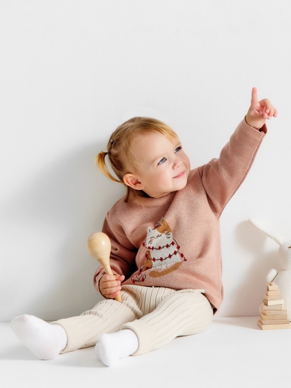 Джемпер вязаный новогодний Крошка Я "Зимний котик" рост 74-80 см, цвет розовый