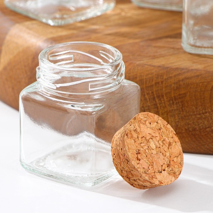 Набор стеклянных баночек для сыпучих продуктов с пробковой крышкой Доляна &laquo;Парфе. Квадрат&raquo;, 70 мл, 4,5&times;5,4 см, 12 шт
