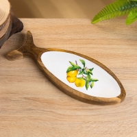 Блюдо в форме рыбки "Лимоны" дерево манго 32х11,5х2 см