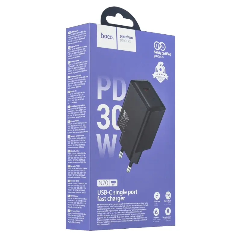 Переходник N70 СЗУ на Type-С PD 30W HOCO черный