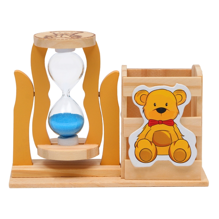 Песочные часы "Медвежонок", сувенирные, с карандашницей, 13.5 х 13.5 х 10 см, синие