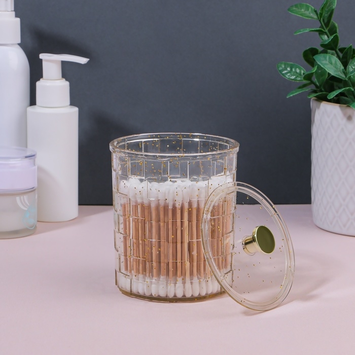 Органайзер для для ватных палочек «SHINE», с крышкой, 8,5 × 8,5 × 11,2 см, цвет прозрачный/золотистый Органайзер для для ватных палочек «SHINE», с крышкой, 8,5 × 8,5 × 11,2 см, цвет прозрачный/золотистый