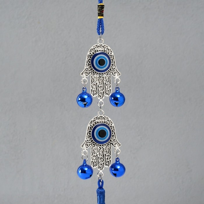Подвеска от сглаза металл "Руки Фатимы с колокольчиками и кисточкой" 4х33 см