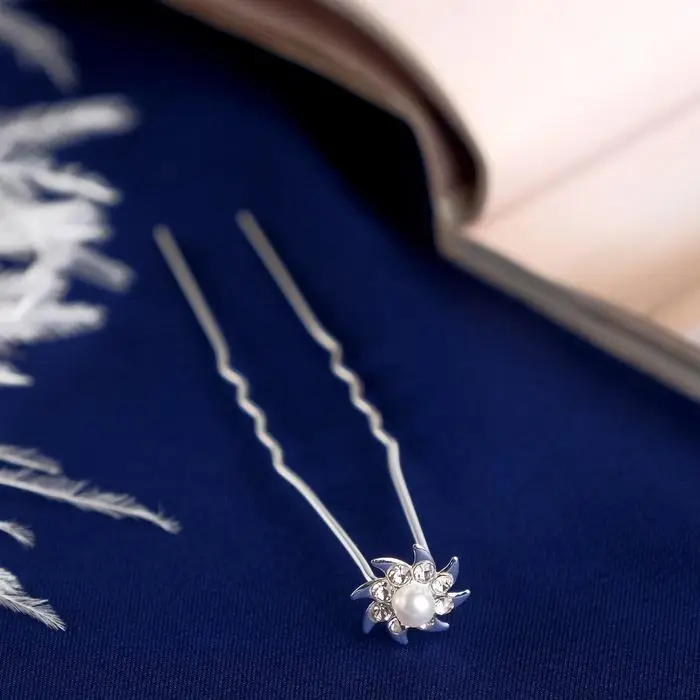 Шпилька для волос &laquo;Астра&raquo;, с жемчужиной, 6.5 см, серебро