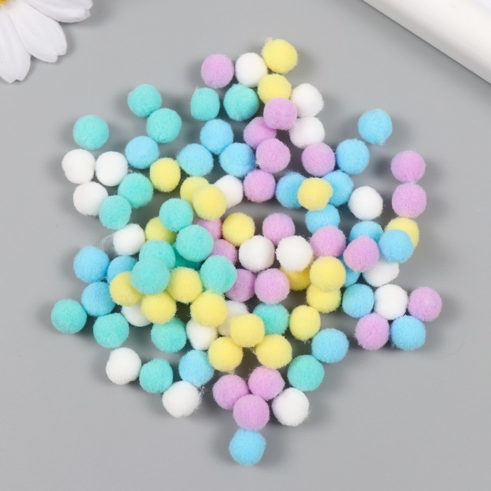 Помпоны, 8 мм, 100 шт/упак, 100% полиэстер, 5 цветов в ассортименте по 20 шт Помпоны, 8 мм, 100 шт/упак, 100% полиэстер, 5 цветов в ассортименте по 20 шт