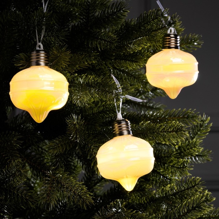 Набор елочных шаров Набор елочных шаров "Ретро", 8х7 см, 3 LED, 3 шт, AG13x9, свечение тёплое белое