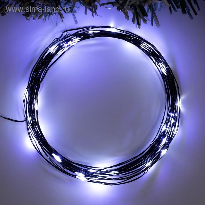 Гирлянда «Нить» 5 м роса, IP20, чёрная нить, 50 LED, 2 режима, батарейки AAх3 (нет в комплекте), свечение белое Гирлянда «Нить» 5 м роса, IP20, чёрная нить, 50 LED, 2 режима, батарейки AAх3 (нет в комплекте), свечение белое