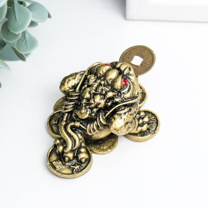 Нэцкэ бронза "Жаба на монетах" 4 х 7 х 5,5 см