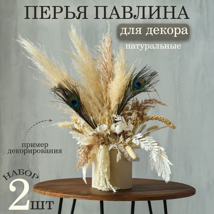 Набор перьев павлина для декора 2 шт. Набор перьев павлина для декора 2 шт.