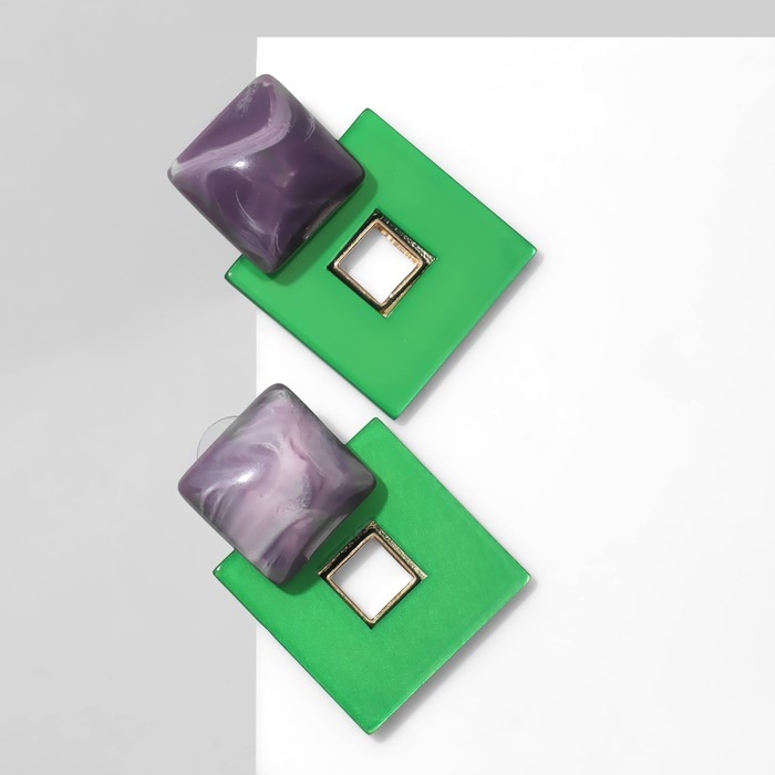 Серьги акрил &laquo;Квадро&raquo;, цвет зелёно-фиолетовый в золоте