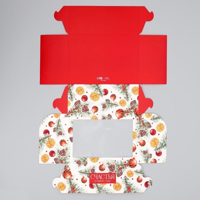 Коробка складная на 6 капкейков с окном &laquo;Счастья в новом году&raquo;, 25 х 17 х 10 см, Новый год