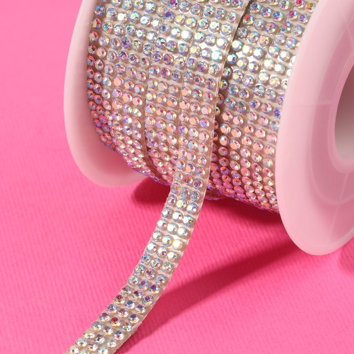 Стразы самоклеящиеся, с голографией, d = 2 мм, ширина - 7 мм, 4,5 &plusmn; 0,5 м, цвет серебряный