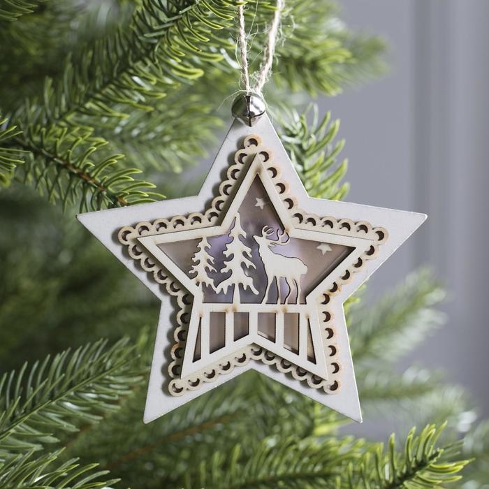 Ёлочная игрушка &laquo;Звезда с оленем&raquo;, от батареек, свечение тёплое белое