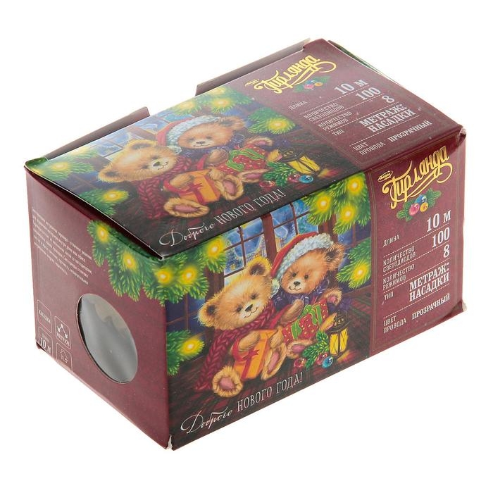 Гирлянда &laquo;Нить&raquo; 10 м с насадками &laquo;Игла&raquo;, IP20, прозрачная нить, 100 LED, свечение жёлтое, 8 режимов, 220 В