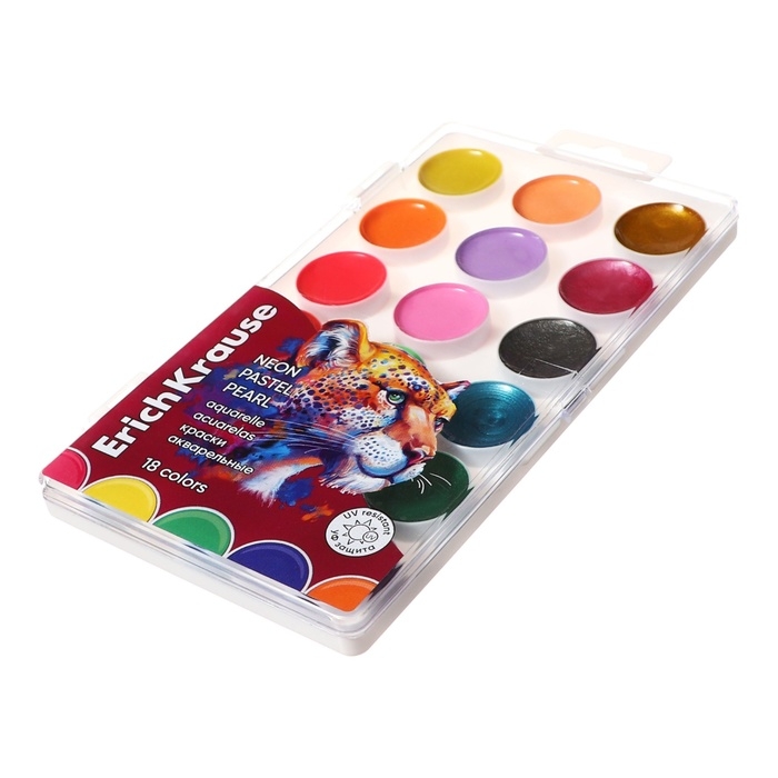 Акварель 18 цветов ErichKrause Safari Neon+Pastel+Pearl с европодвесом