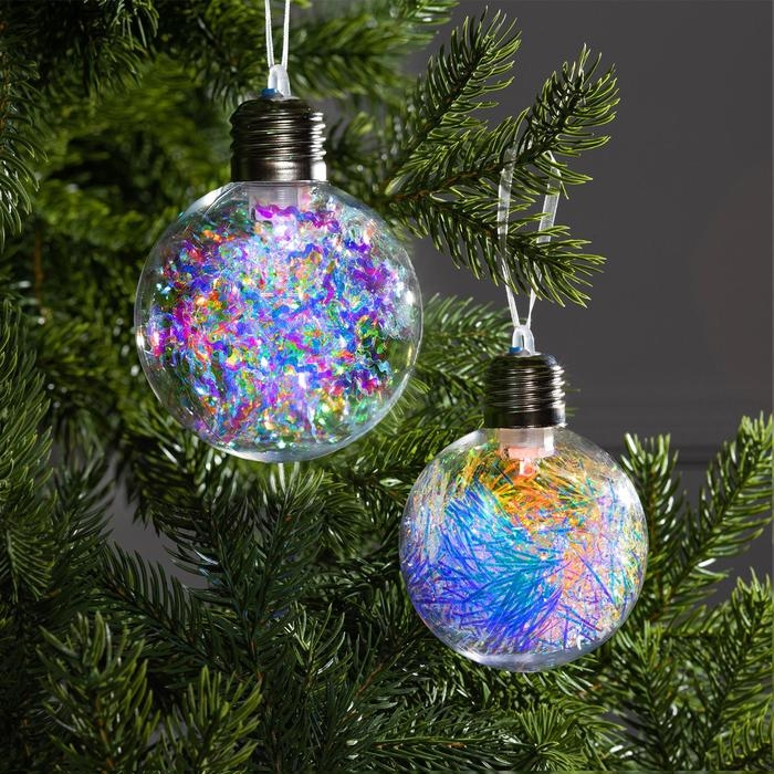 Набор ёлочных шаров &laquo;Блестящие&raquo; 2 шт., батарейки, 1 LED, свечение RGB