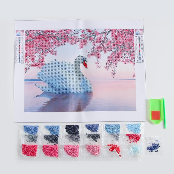 Алмазная мозаика с частичным заполнением на холсте &laquo;Белый лебедь&raquo;, 30 х 40 см