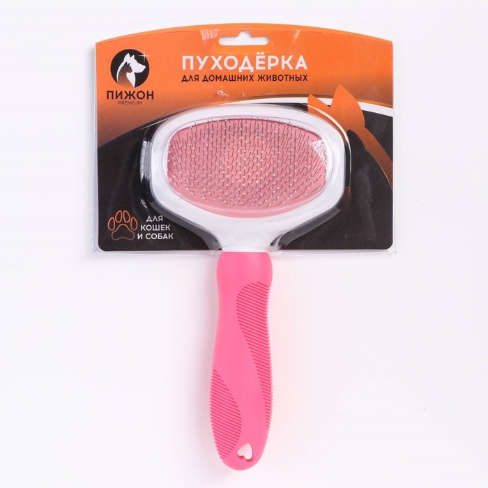 Пуходерка Пижон Premium с силиконовой ручкой, с каплями, 9,8 х 18,5 см, розовая