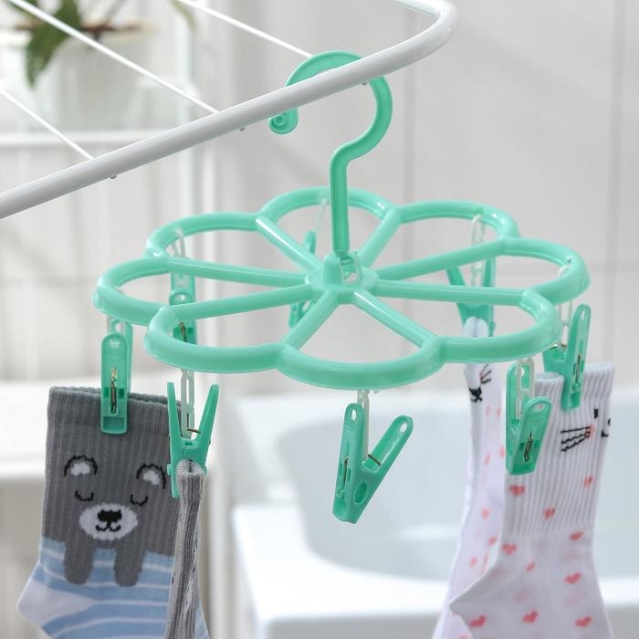 Сушилка для белья подвесная Доляна, 23&times;23 см, 8 прищепок, цвет мятный