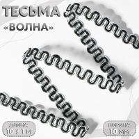 Тесьма декоративная «Волна», 10 мм, 10 ± 1 м, цвет серебряный/чёрный Тесьма декоративная «Волна», 10 мм, 10 ± 1 м, цвет серебряный/чёрный