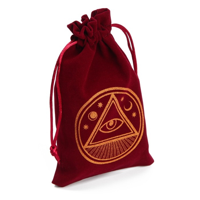 Мешочек для Таро, на Хэллоуин &laquo;Всевидящее око&raquo;, бархатный, бордовый, 12х18 см