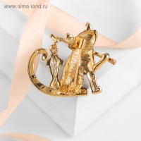 Брошь &laquo;Кот&raquo; с рыбкой, цвет чёрный в золоте