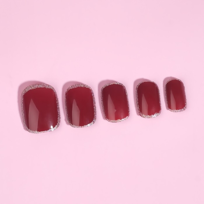 Накладные ногти &laquo;Wine&raquo;, 12 шт, с клеевыми пластинами, форма мягкий квадрат, цвет бордовый/серебристый