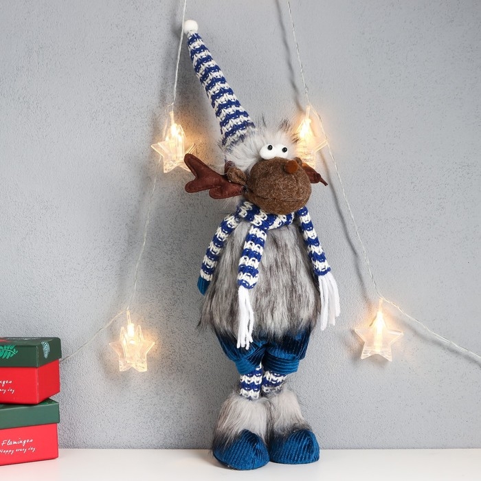 Кукла интерьерная "Лосяш в полосатом колпаке и шарфике, синий наряд" 52х13х17 см