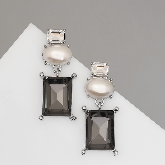 Серьги с жемчугом &laquo;Бусина&raquo; графиня, цвет бело-серый в серебре