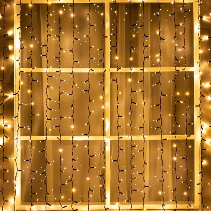 Гирлянда &laquo;Занавес&raquo; 2 &times; 6 м, IP65, УМС, тёмная нить, 1440 LED, свечение тёплое белое, 220 В