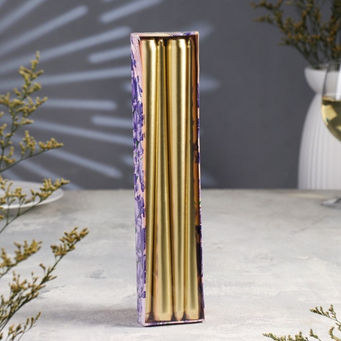 Набор Свечей античных, 2,2х 30 см, 4 штук, золотой металлик Набор Свечей античных, 2,2х 30 см, 4 штук, золотой металлик