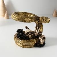 Сувенир полистоун "Змея с черепами и чёрными розами" 11,5х16х13 см