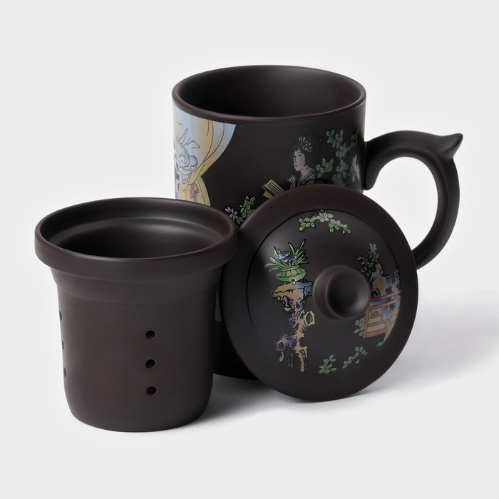 Кружка керамическая с крышкой и ситом &laquo;Девушка с книгой&raquo;, 350 мл