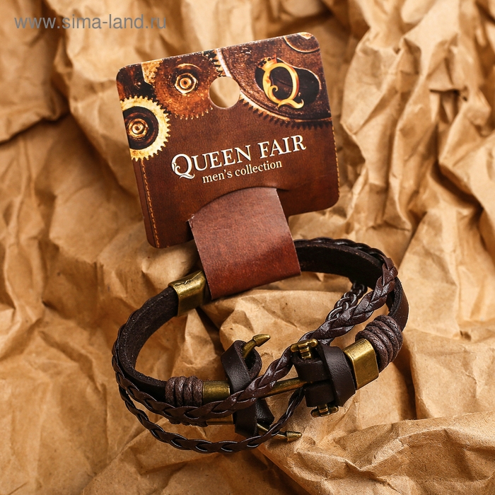 Браслет унисекс &laquo;Магия знаков&raquo; якорь, цвет коричневый с чернёным золотом, 18 см